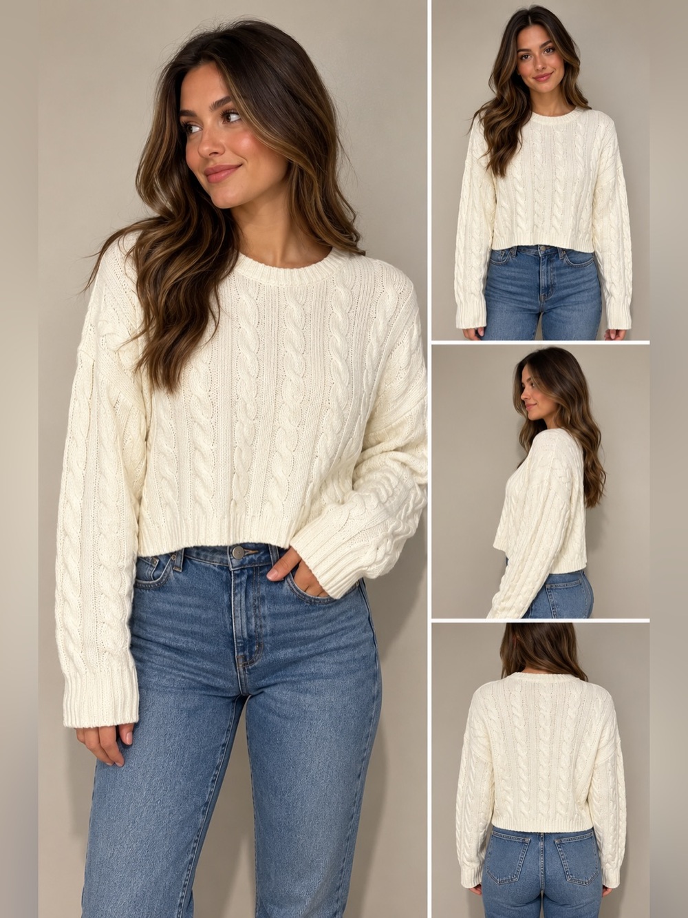 NWT Aeropostale Ivory Cable Knit Cropped Sweater Size L